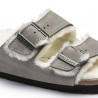 Birkenstock Arizona grijze schapenvacht pantoffel - smalle pasvorm