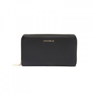 Coccinelle Metallic black leather wallet with zip