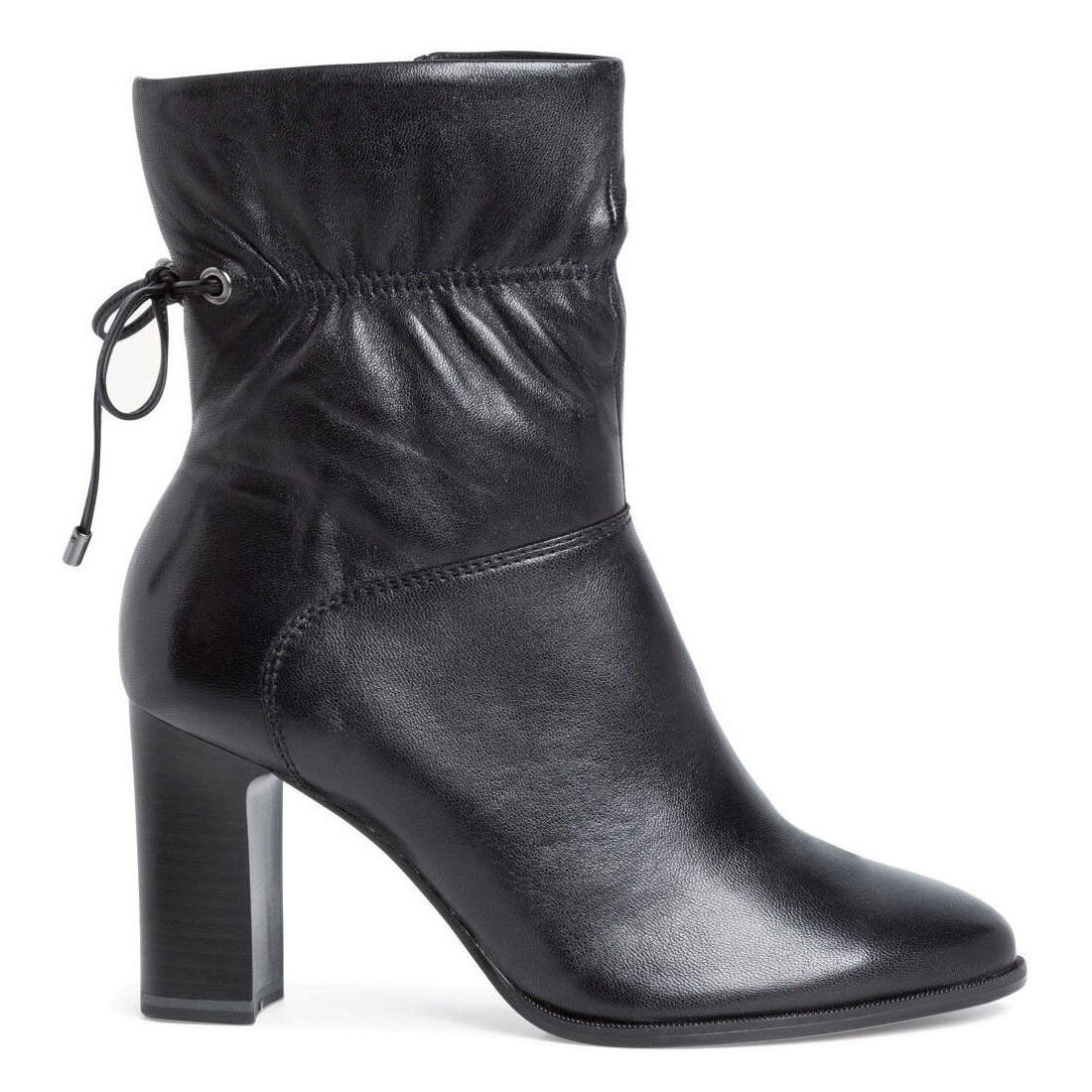 Tamaris black leather with high heel and drawstring