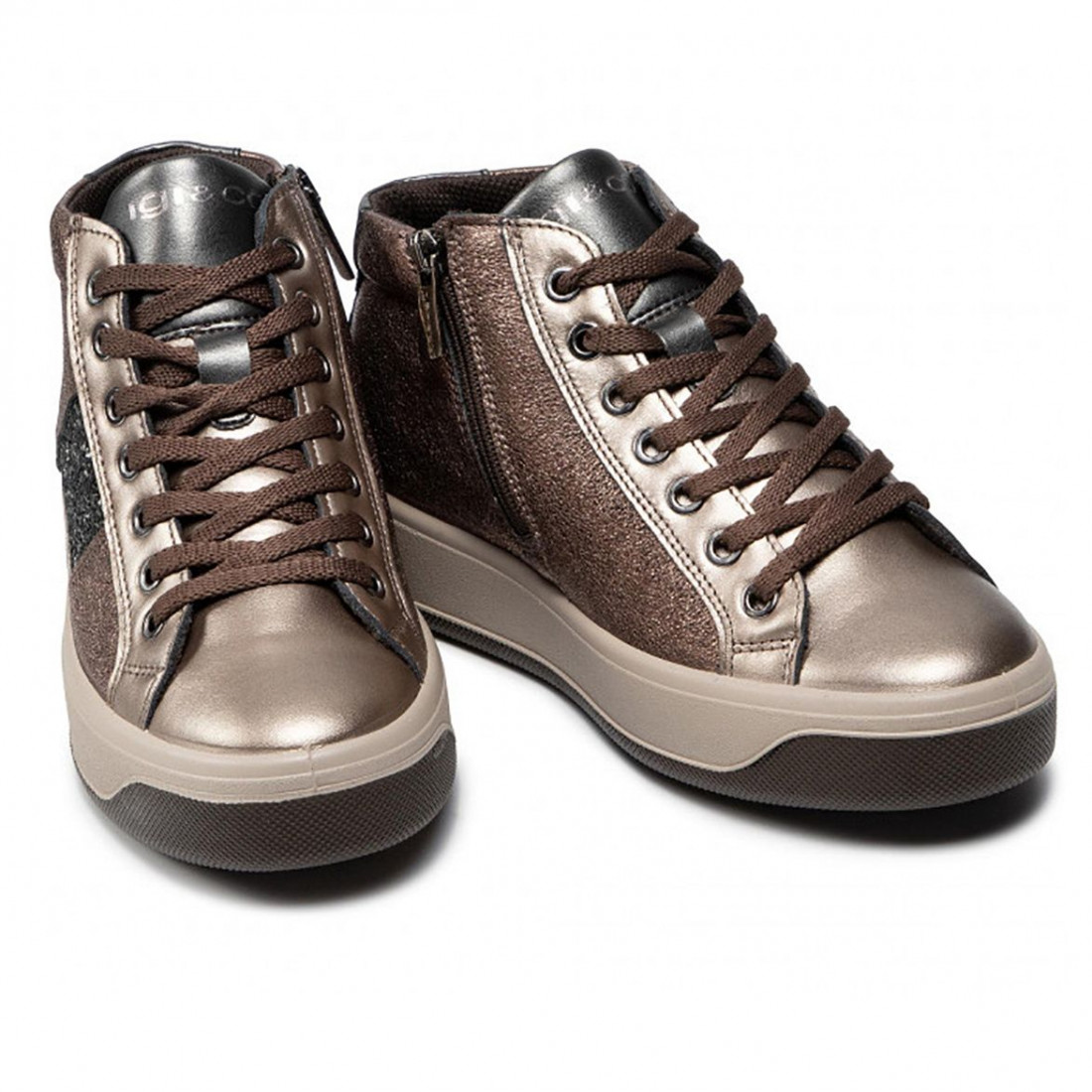 Igi & Co bronzen hi-top sneaker in gelamineerd leer en glitter