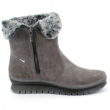 Igi & Co ankle boot in gray suede with eco-fur trim