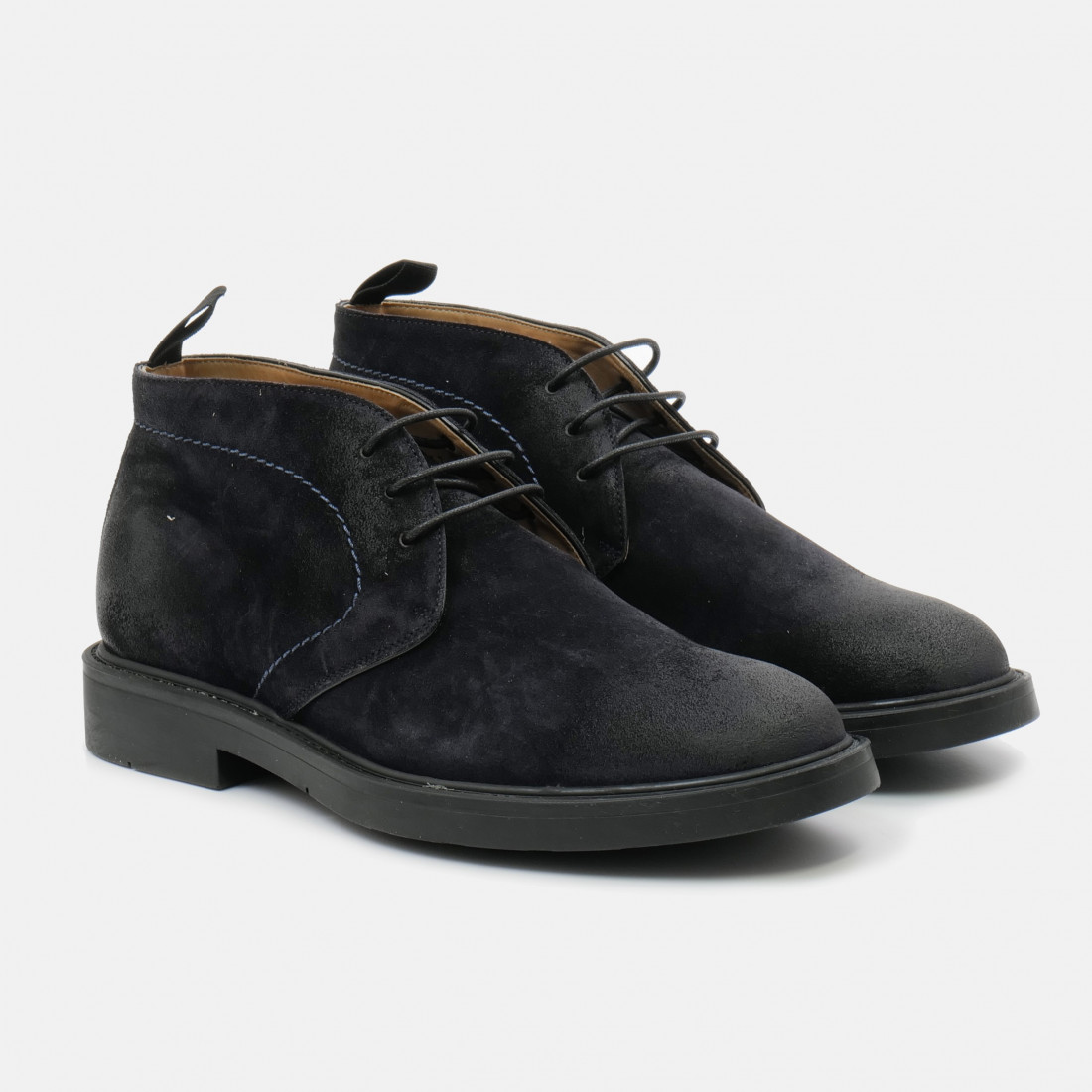 Blue leather Pawelk's lace up ankle boots with metal hooks