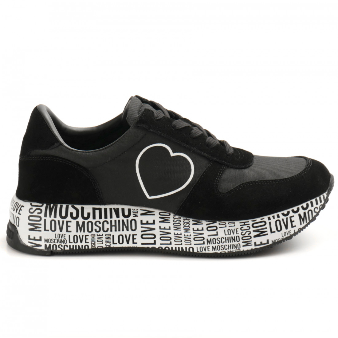 Love Moschino women's sneaker in black suede and fabric