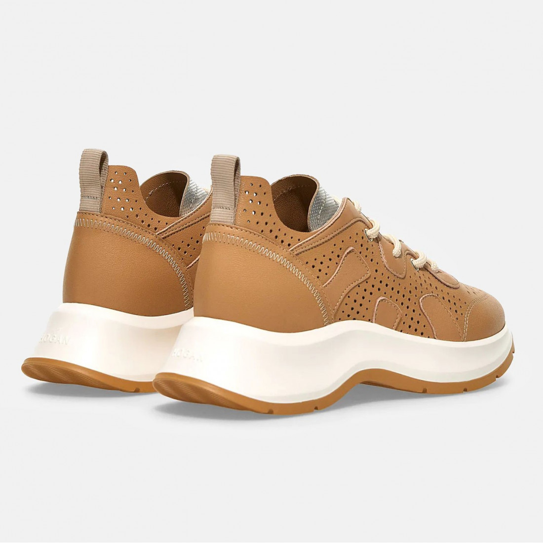 Hogan H585 light brown and gold sneakers for women in leather