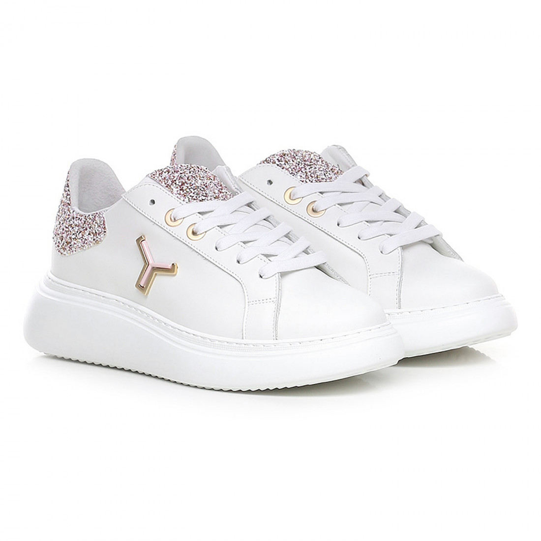 Tonakai SKLD GC10 women's white sneaker with pink glitter
