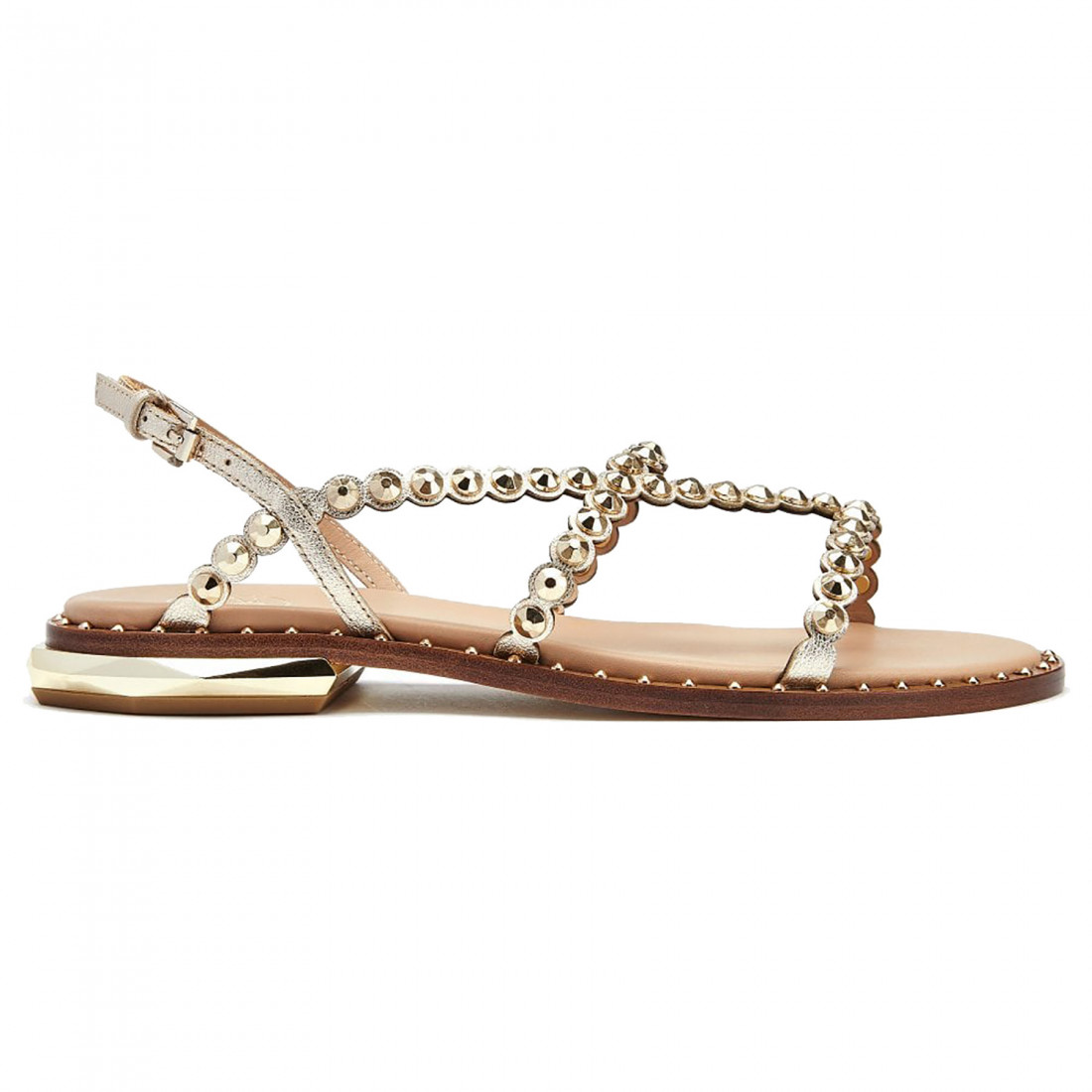 Ash Paola Sandal in gold leather with gold studs