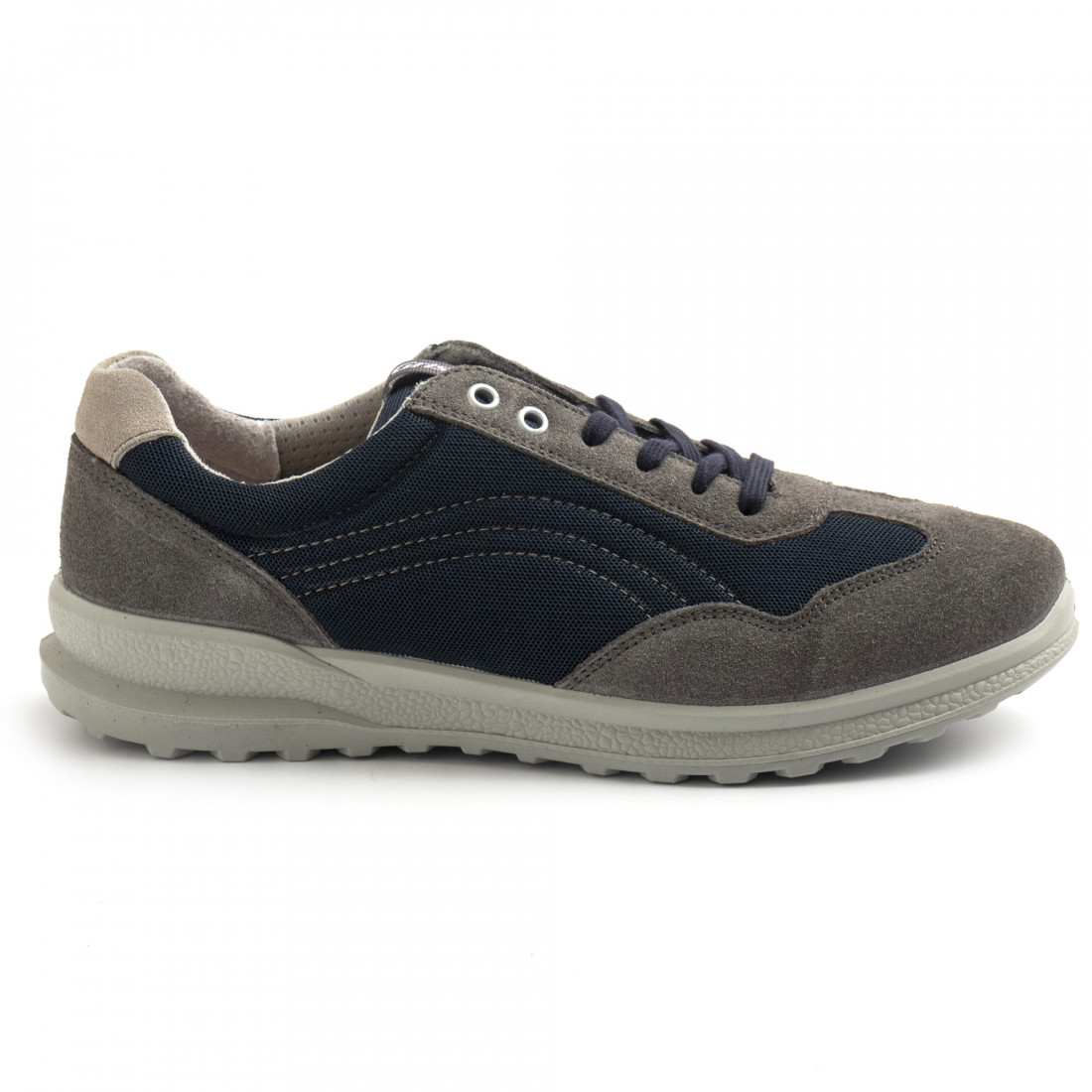 Grisport 43346 men's sneaker in gray suede and blue fabric