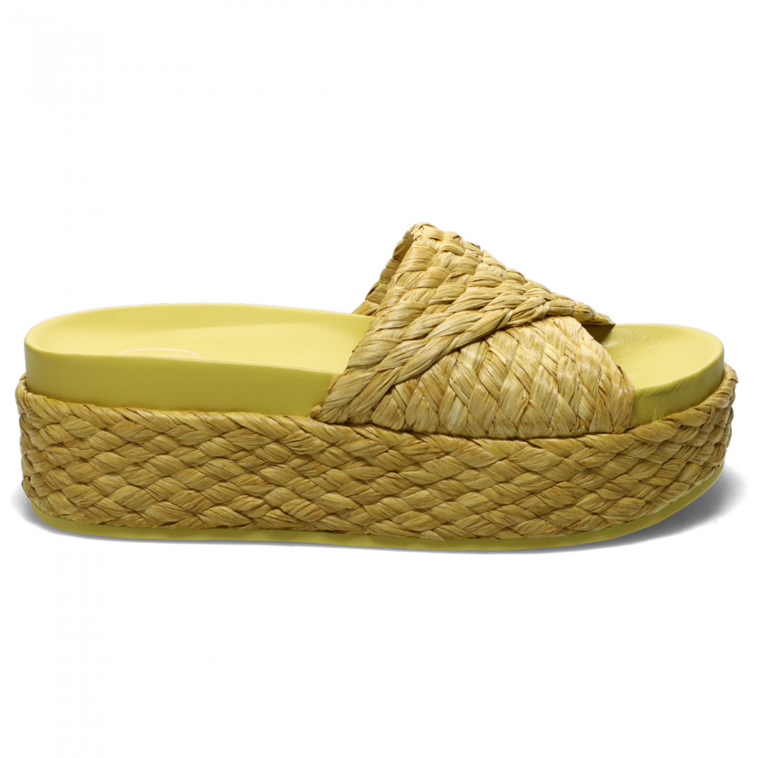 Ash Zen yellow platform slipper in woven raffia