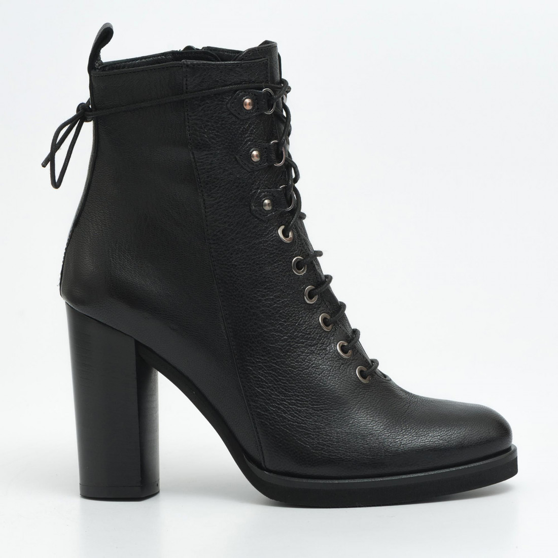 high heel lace up ankle boots in leather