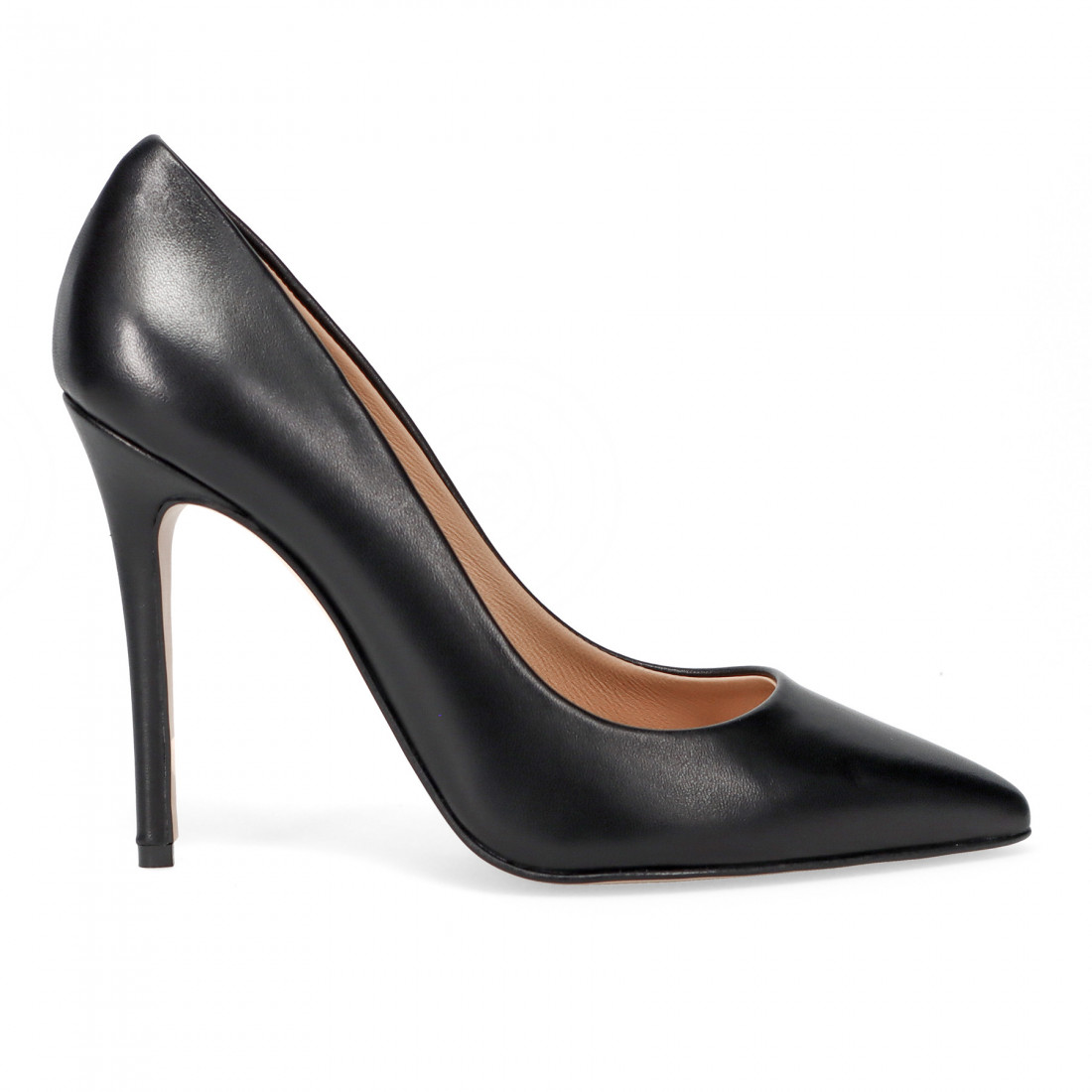 Black soft leather Audley pump with high heel
