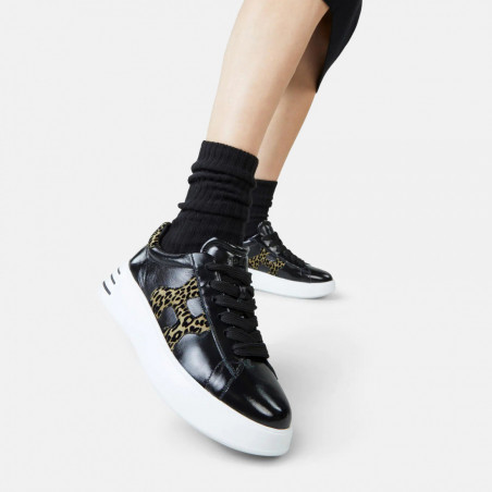 Hogan H564 black sneaker in leather with leopard