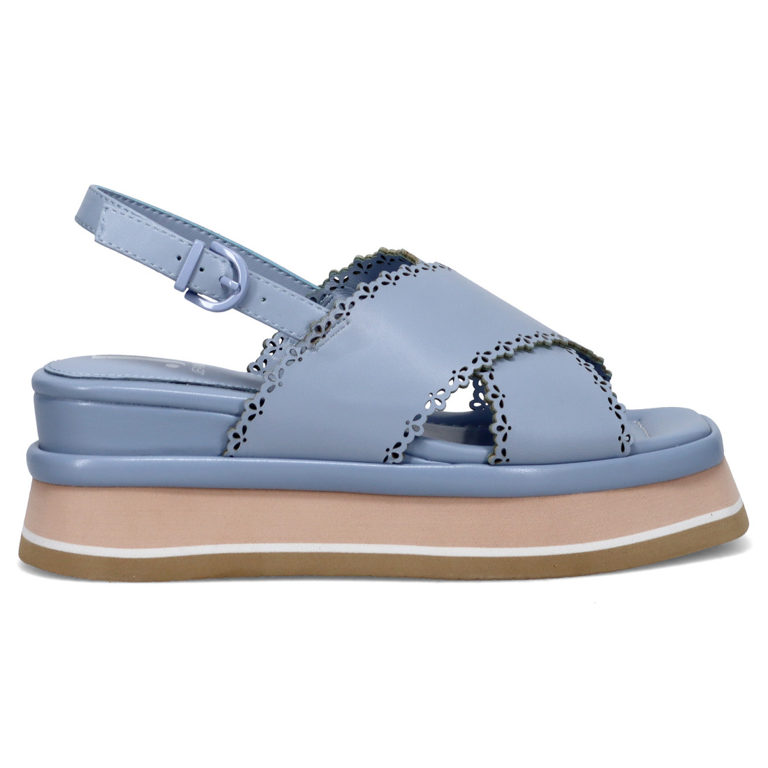 Jeannot wedge sandal in light blue lasered leather