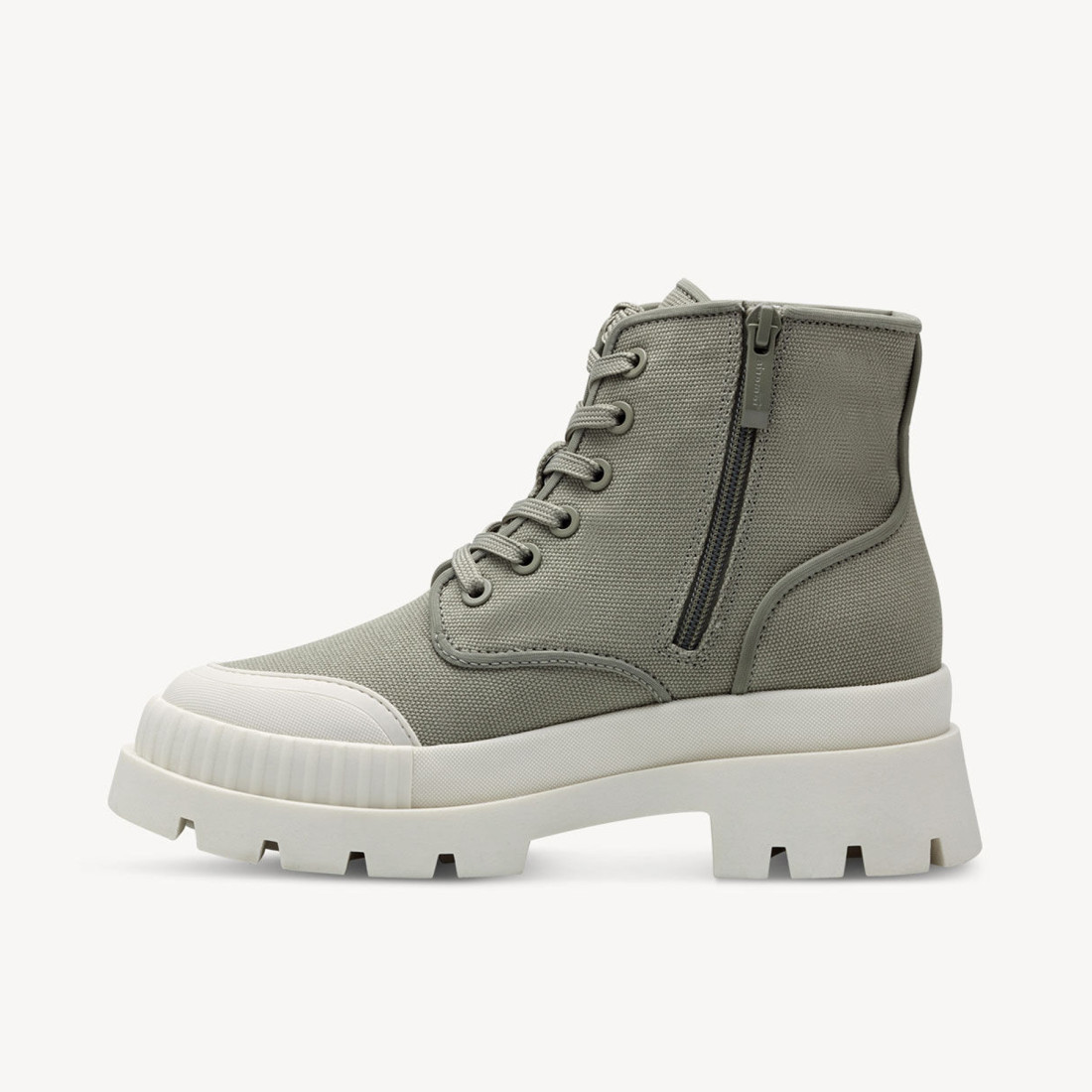 lace-up boot in green fabric with rubber