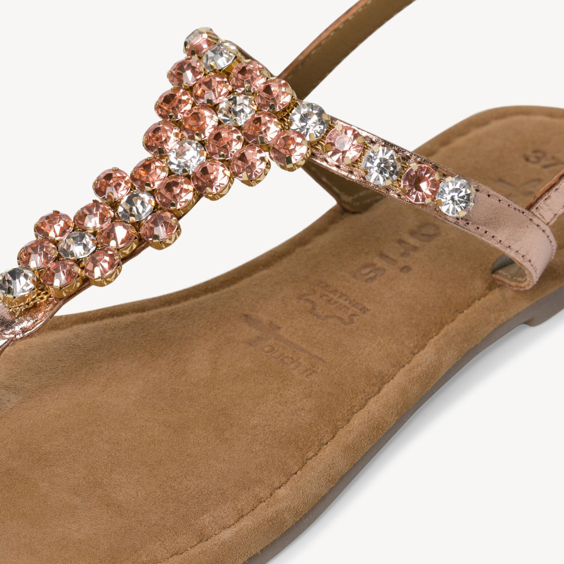 rib verlangen Lijkt op Tamaris copper thong sandal with pink rhinestones