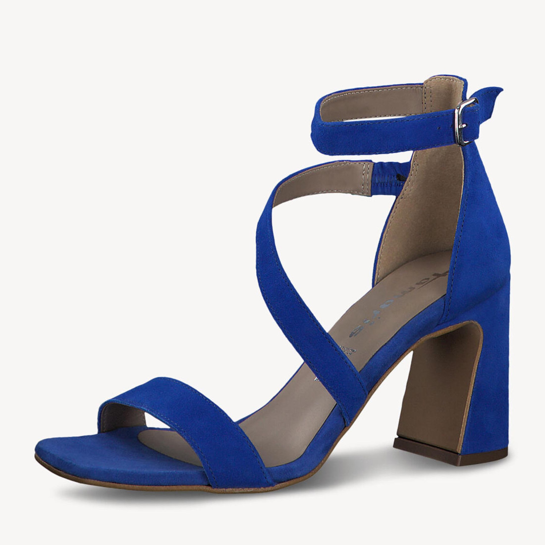 ideologi udgør stemme Elegant Tamaris sandal in royal blue suede with strap and high heel