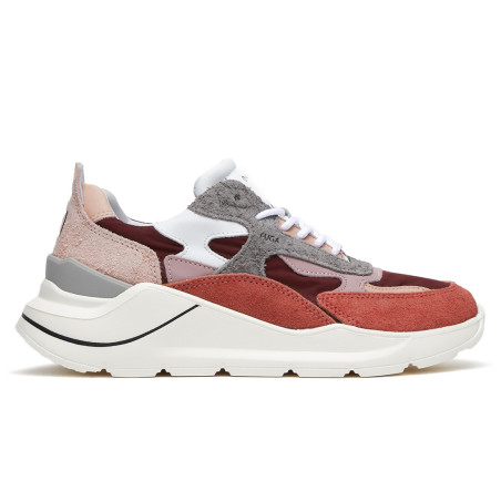 D.A.T.E. Fuga sneaker in multicolor suede and burgundy fabric