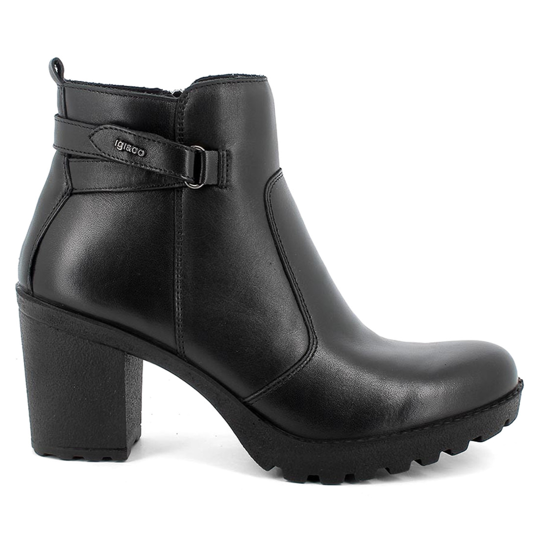 Igi&Co ankle boots in black leather with confortable heel