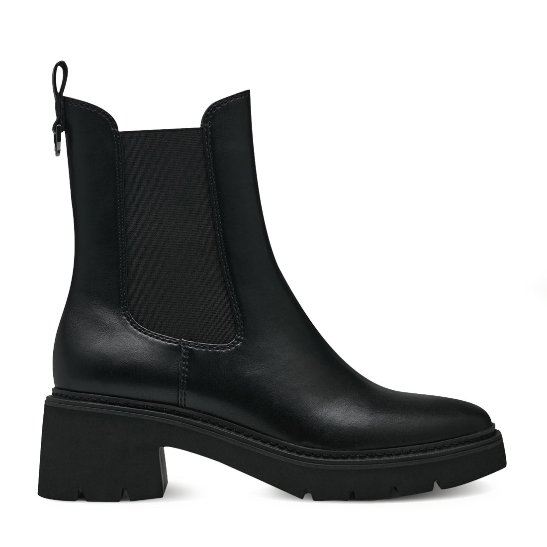 Tamaris black faux leather Chelsea boot with medium heel