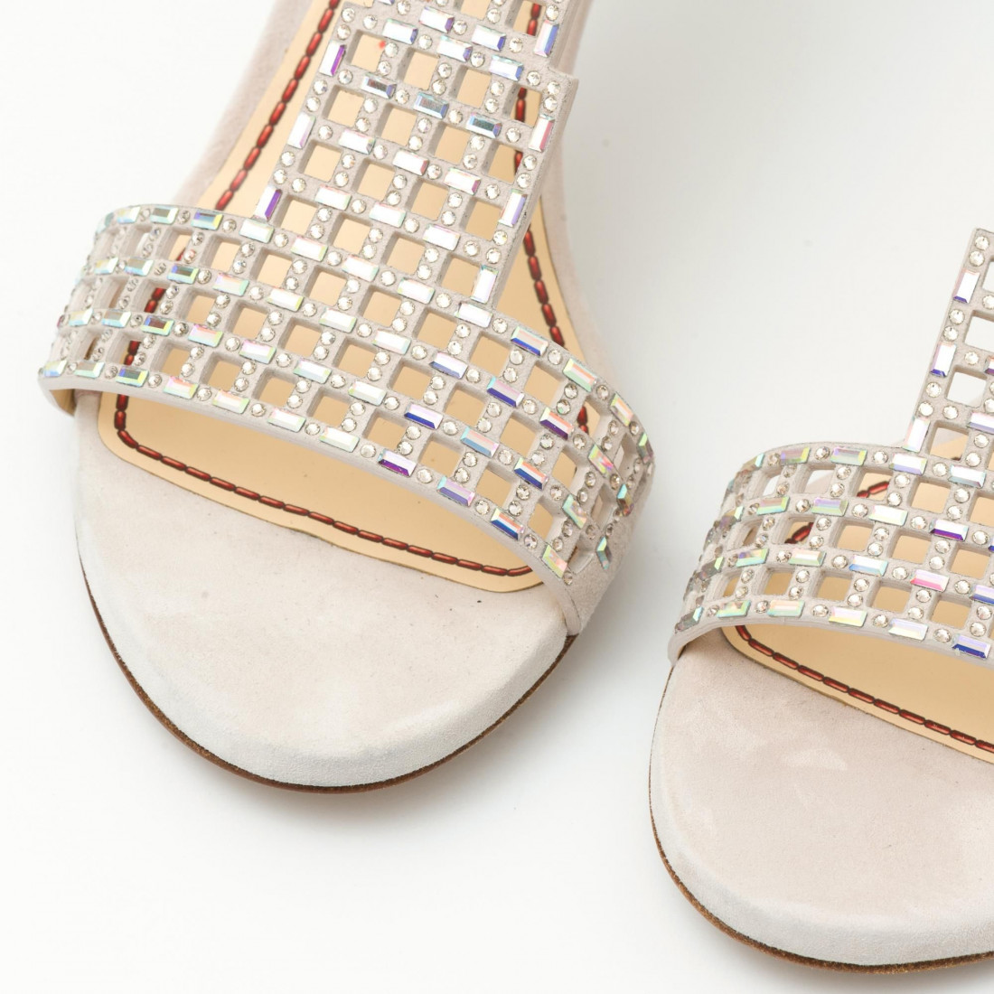 High heels elegant beige sandals with diamanté applications