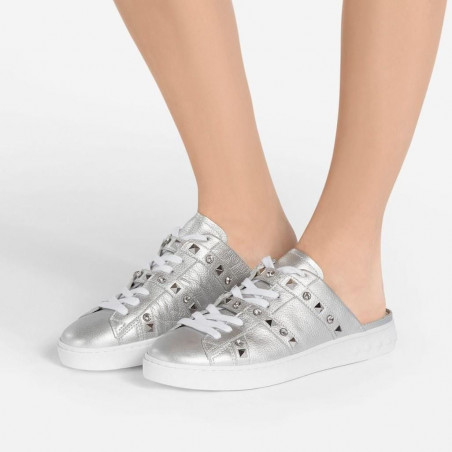 Silver PARTY sneakers with studs and rhinestones.