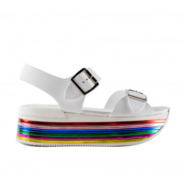 Maxi H222 witte sandaal met veelkleurige sleehak