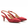 Medium heel sling back shoes in red fabric