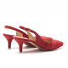 Medium heel sling back shoes in red fabric