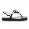 Flip flop sandals in black leather with strass