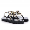 Flip flop sandals in black leather with strass