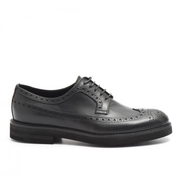 Full brogue derby shoes in soft black calf leather