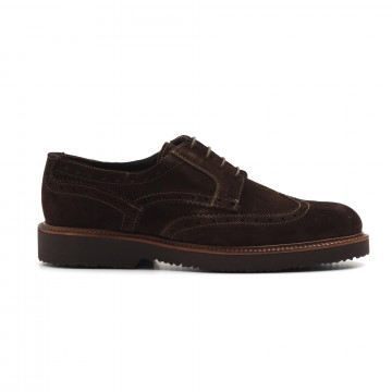 Wingtip derby shoes in soft dark brown suede