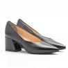 Soft black naplak V cut pump with medium heel