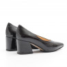 Soft black naplak V cut pump with medium heel