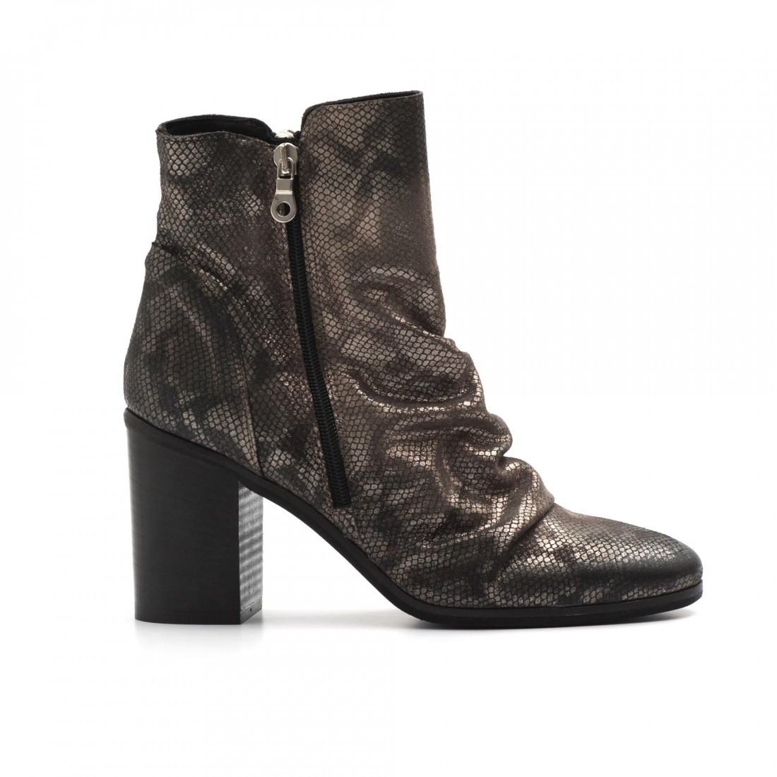 High block heel ankle boots in python printed leather