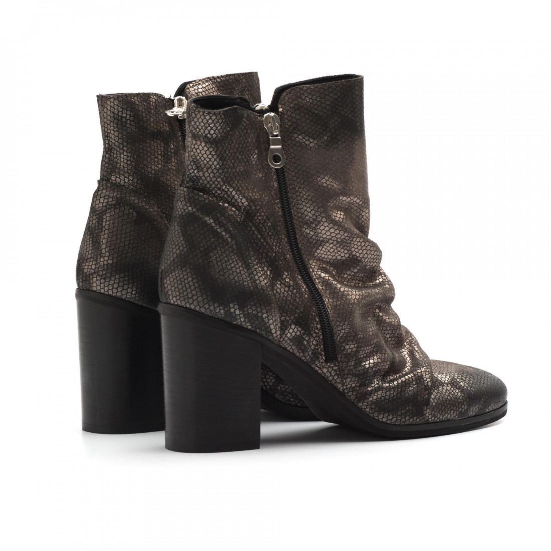 High block heel ankle boots in python printed leather