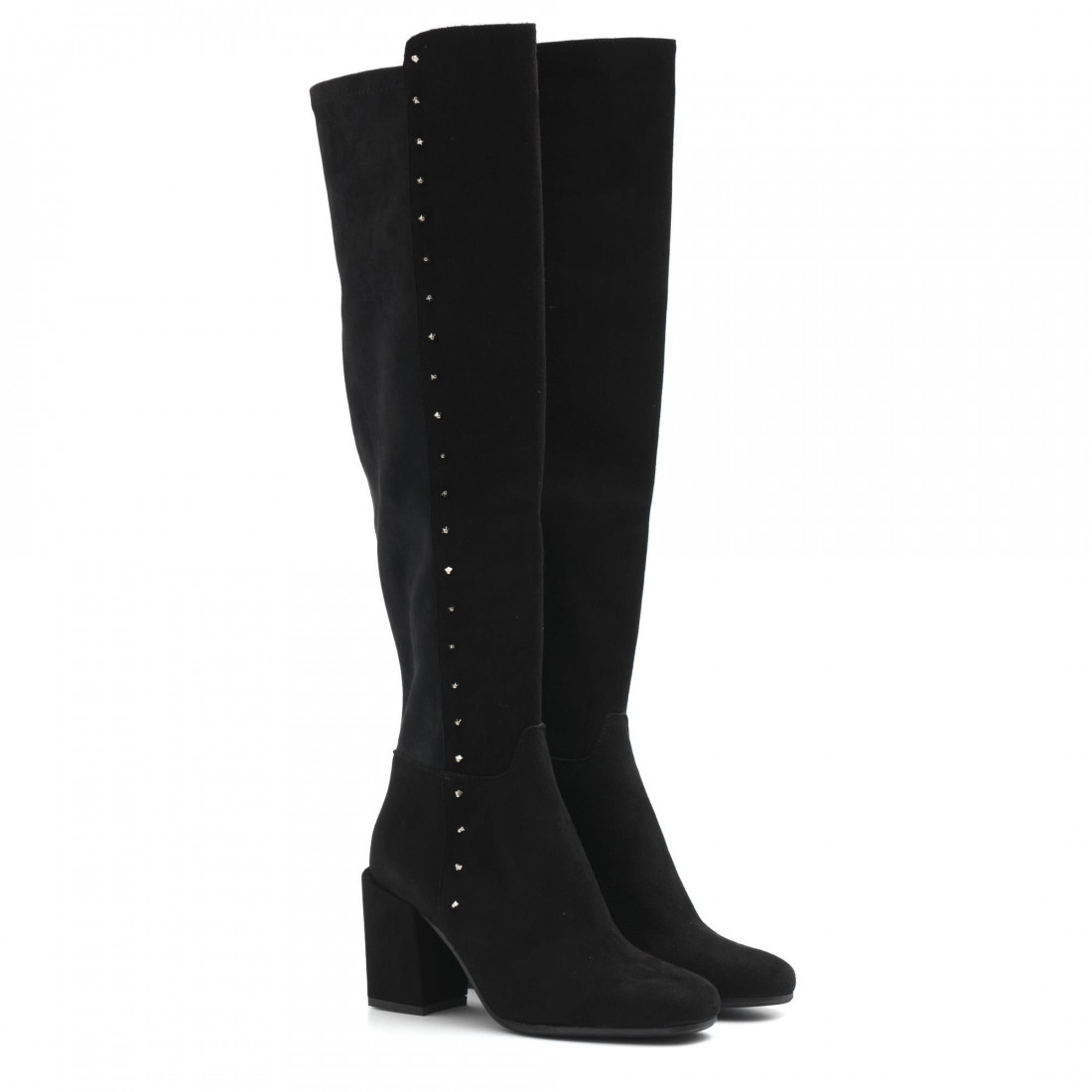 Black stratch studded suede boots with high heel