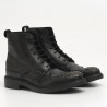 High top lace up shoes in black leather with studs
