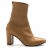 Light brown stretch leather booties with high heel
