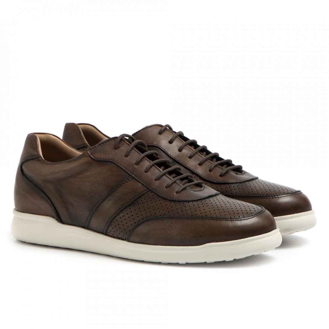 Brown perforated leather Calpierre sneakers