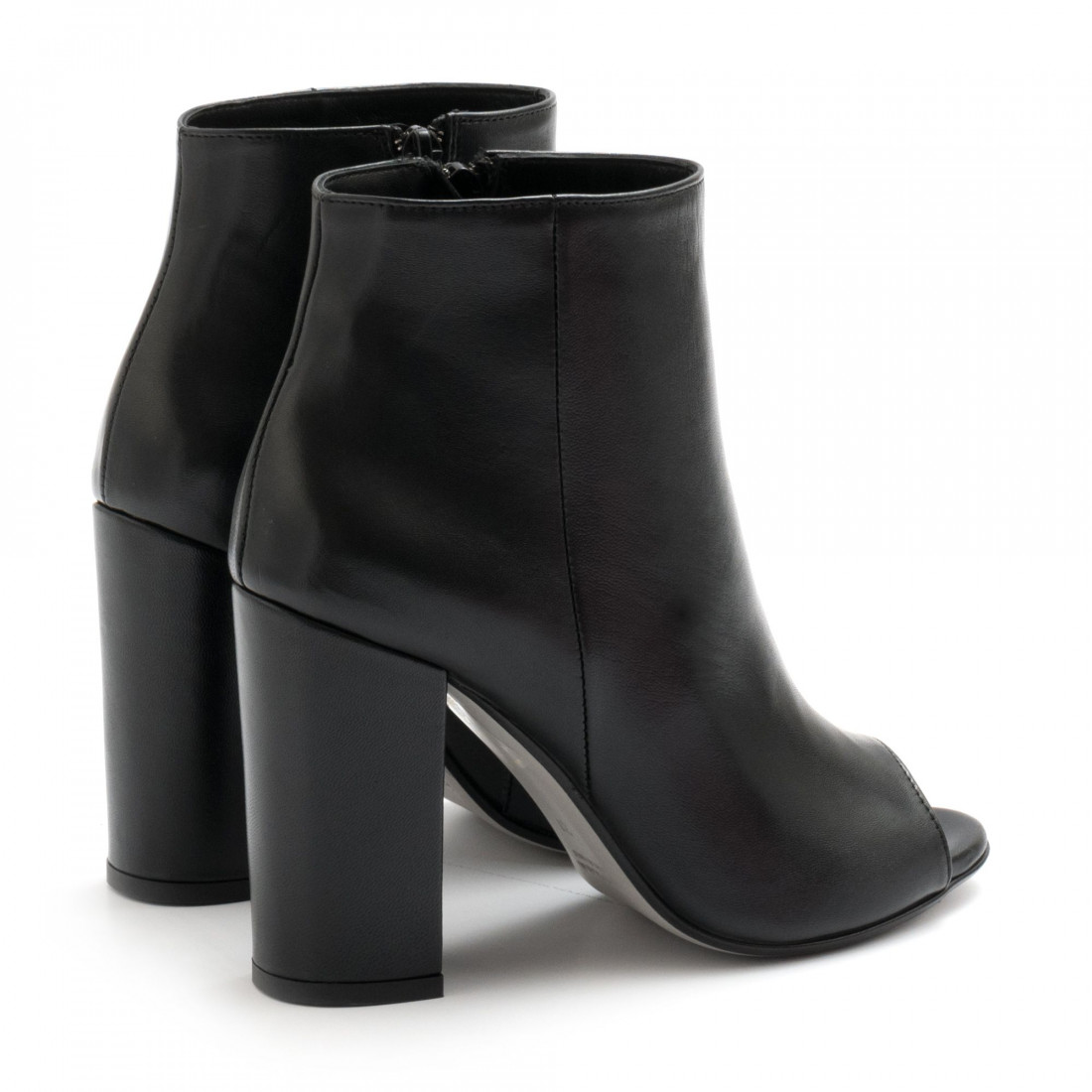 Black leather Silvia Rossini open toe ankle boots