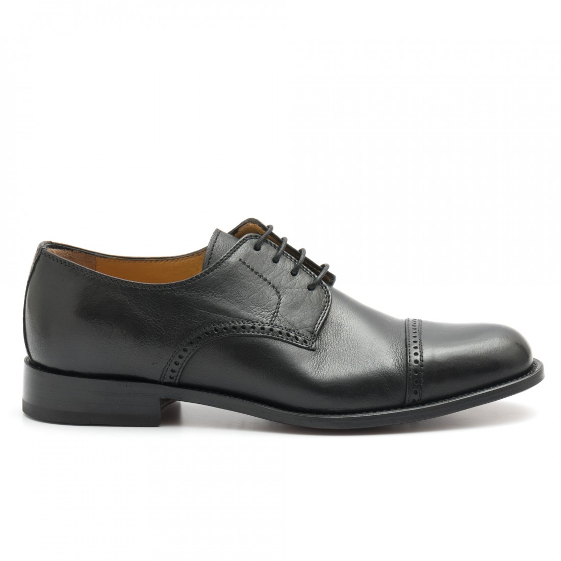 Black soft leather Calpierre derby shoes with footbed