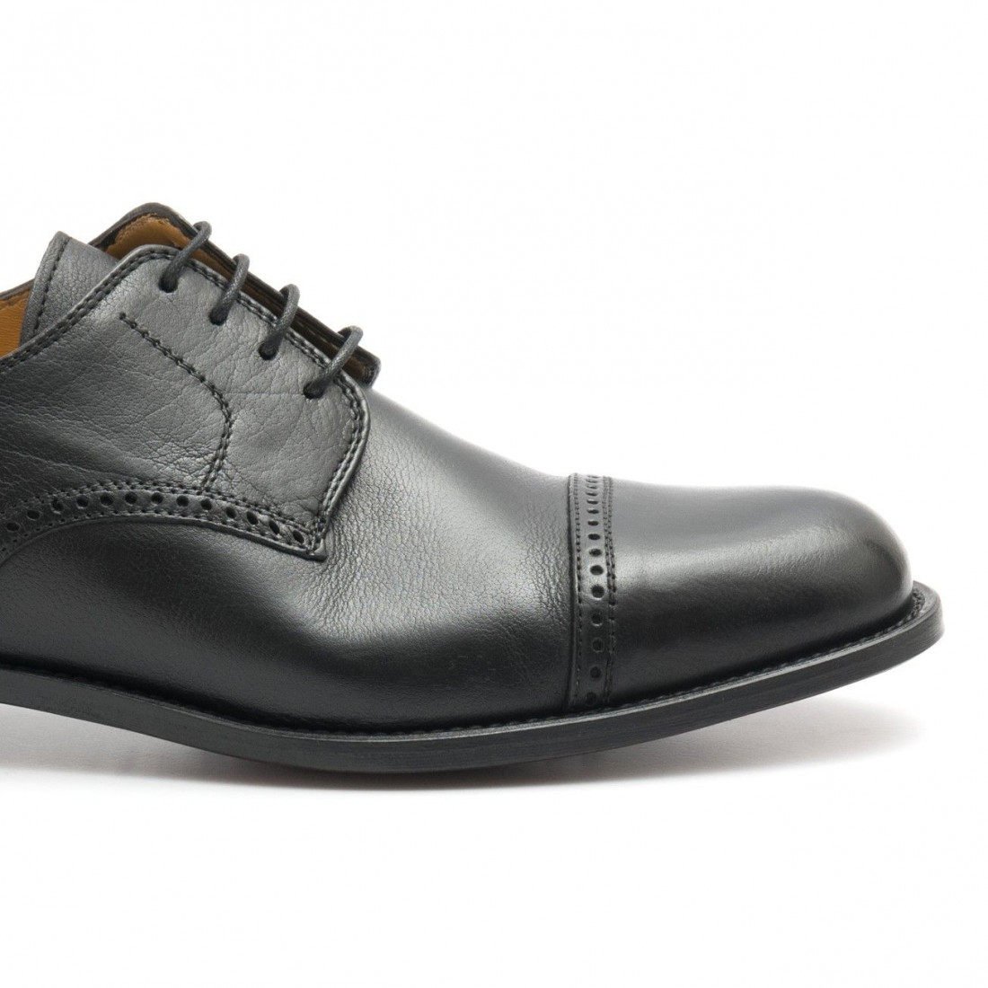 Black soft leather Calpierre derby shoes with footbed