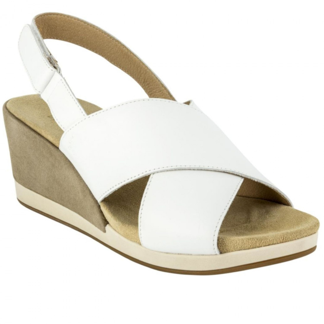 White and sandy Benvado Olivia wedge sandals