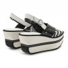 Black and white leather Fabi wedge sandals
