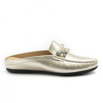 Gold leather Vittoria Mengoni mules with strass