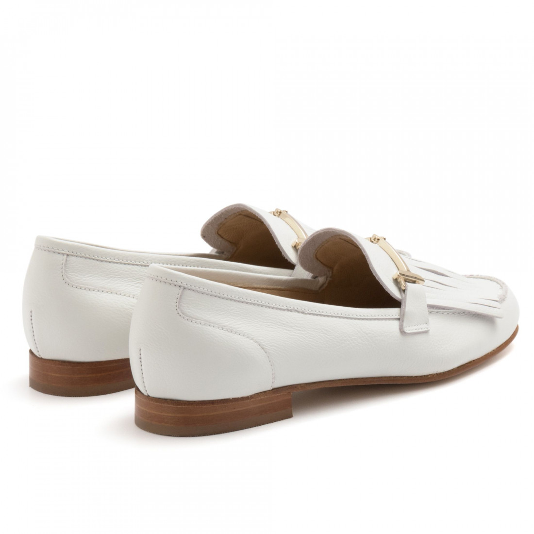 White leather Luca Grossi fringed mocassins with clamps