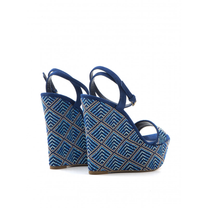 Blaue Ninalilou Sandalen mit Strass und hohem Keil