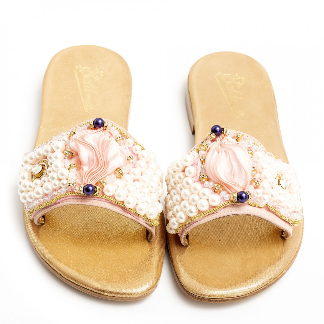 Pink Balduccelli slippers with pearls and strass