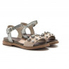 Sandals in taupe leather with studs and gems