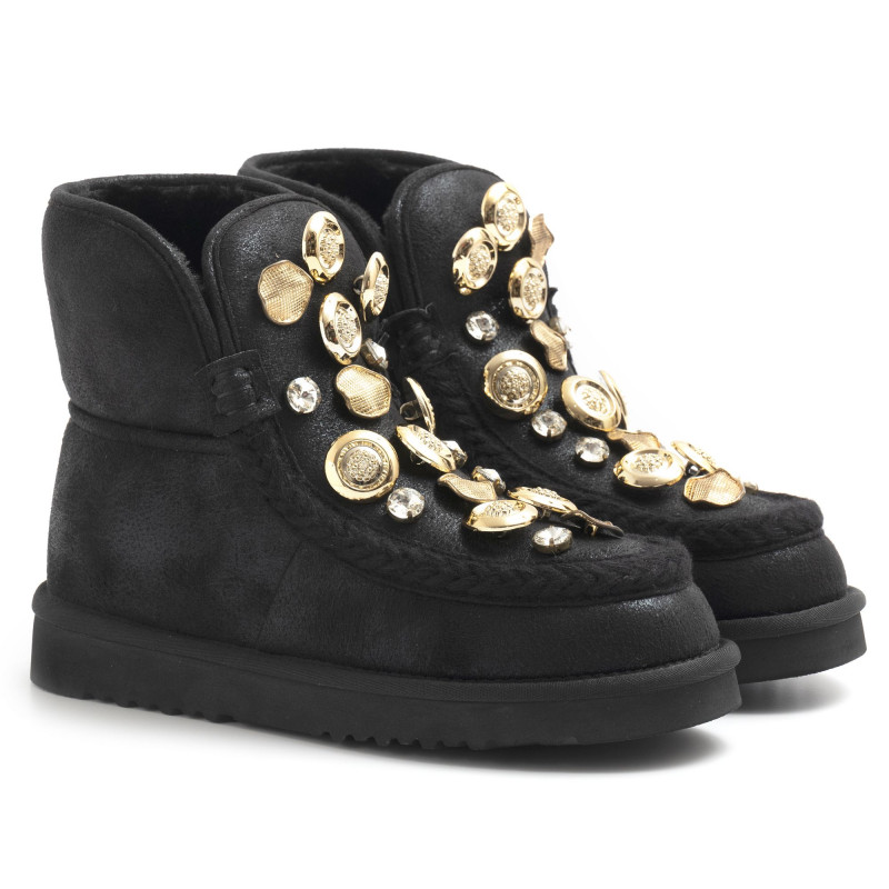 Black eco-suede Tosca Blu Daisy ankle boots with studs